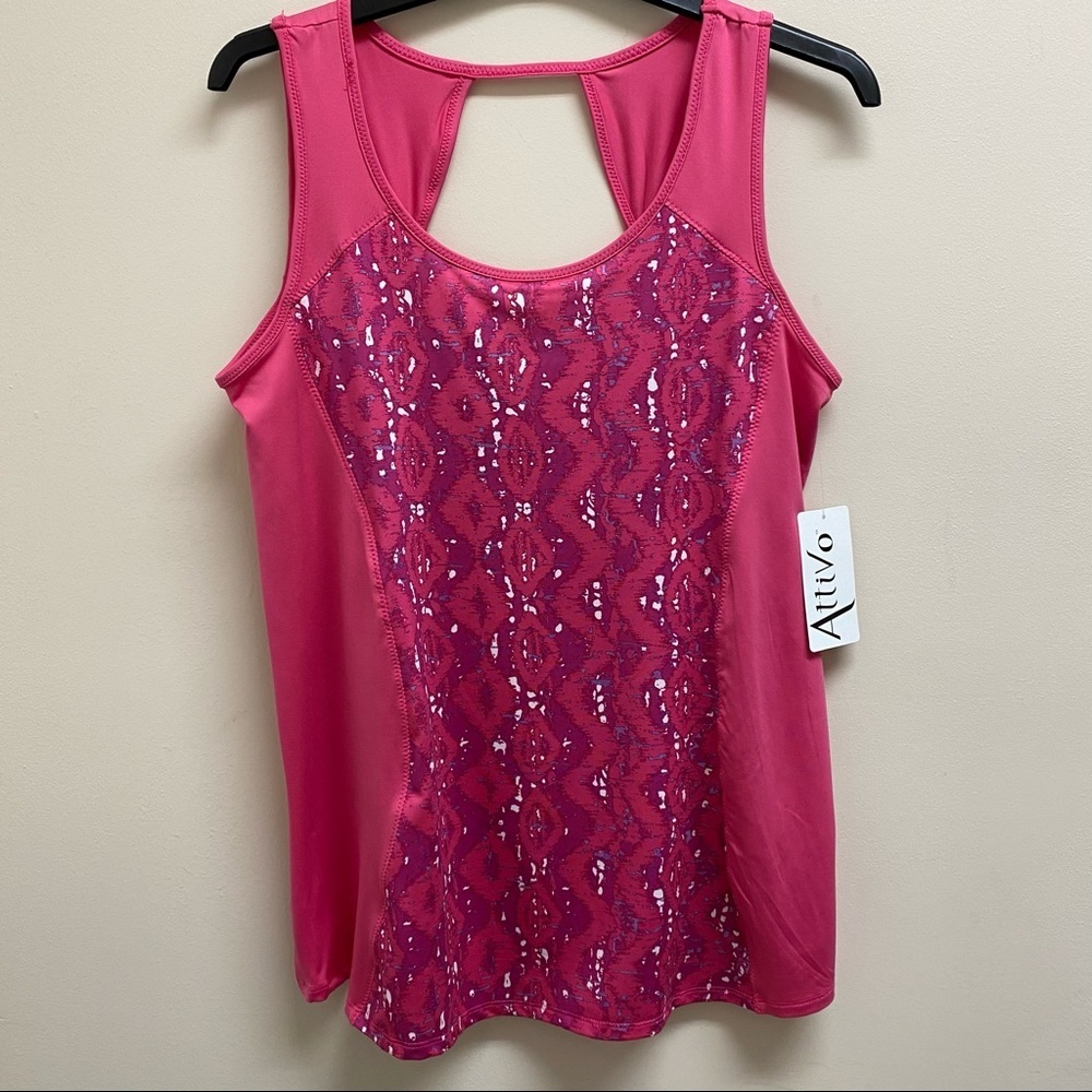 Attivo NWT Athletic Crossback Tank Sz M barbie pink cut out back bling